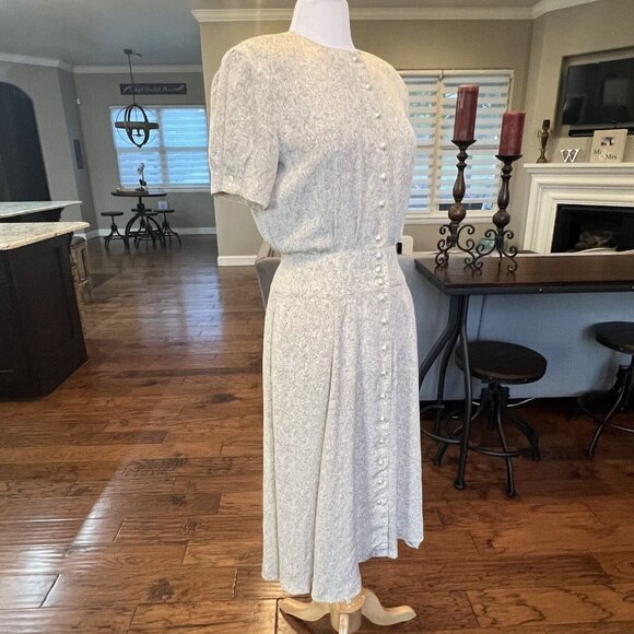 Liz Claiborne Dress 8 Petite VTG 90's Shoulder Pads Button Front Wide Waistband - Picture 14 of 16